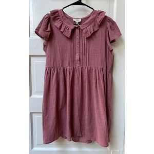 Umgee Mauve Cotton Gauze Ruffle Peter Pan Collar Pintuck Mini Dress Small NWT